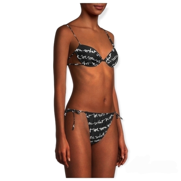 Weworewhat bikini 2 piece set ruched string bottom ruched underwire top … - Picture 1 of 9